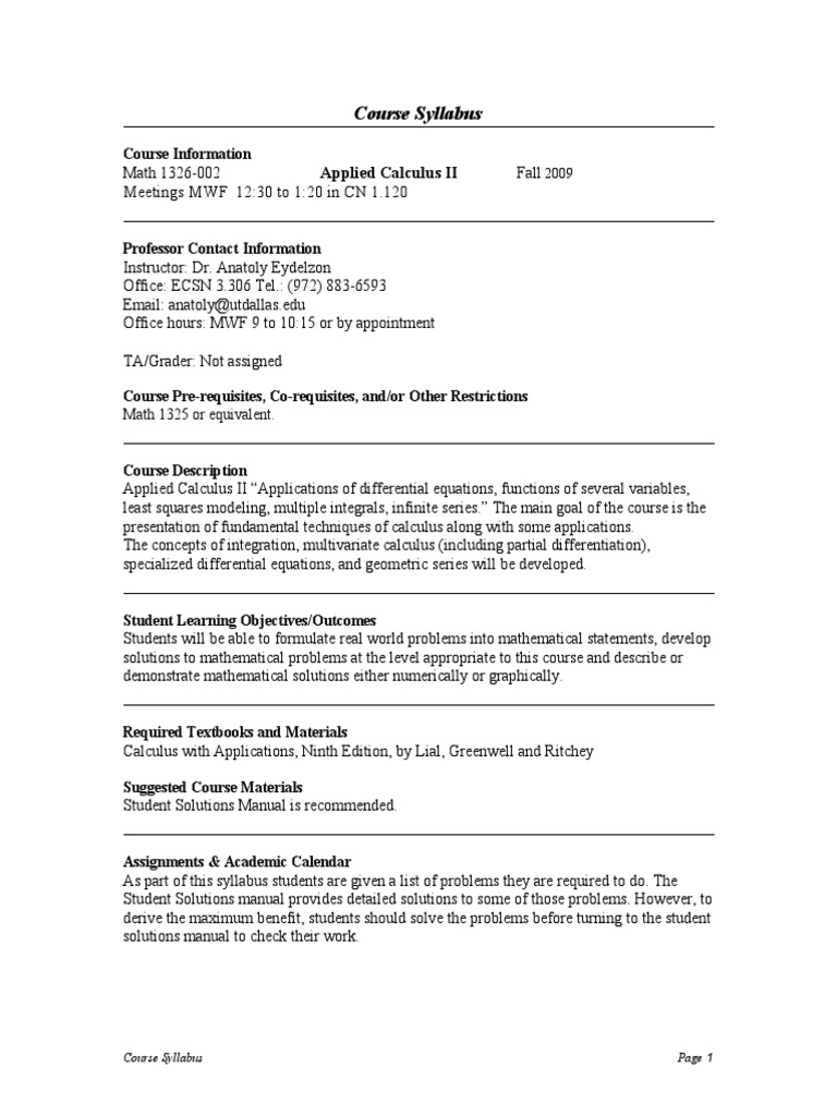 UT Dallas Syllabus for math1326.002.09f taught by (axe031000) |  Differential Calculus | Integral