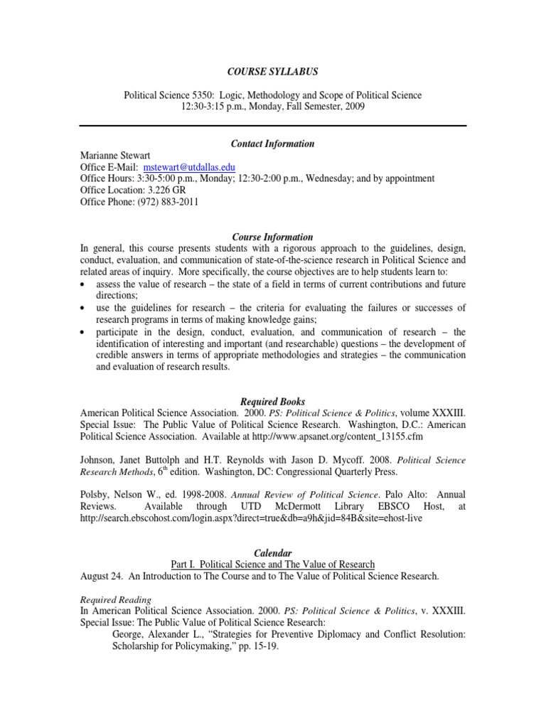UT Dallas Syllabus For Psci5350.001.09f Taught by Marianne Stewart  (Mstewart) | PDF | Plagiarism | University Of Texas At Dallas