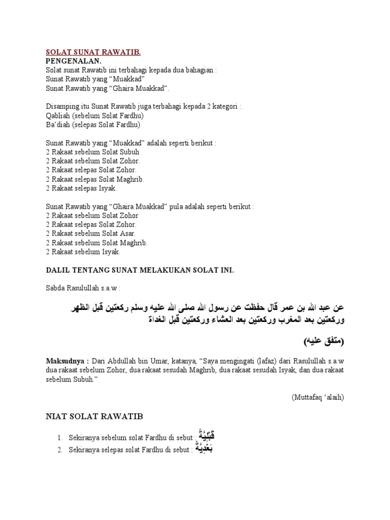 Solat Sunat Sebelum Dan Sesudah Shalat Wajib Brainly