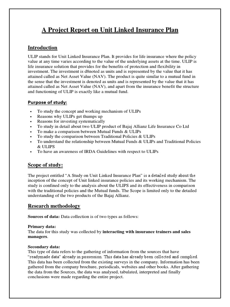 A Project Report On Unit Linked Insurance Plan | PDF | Insurance ...