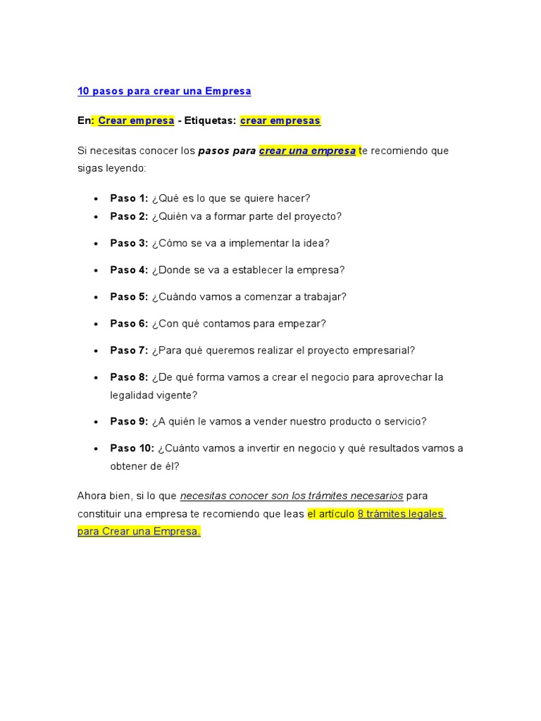 10 Pasos para Crear Una Empresa | PDF | Crecimiento personal y ...