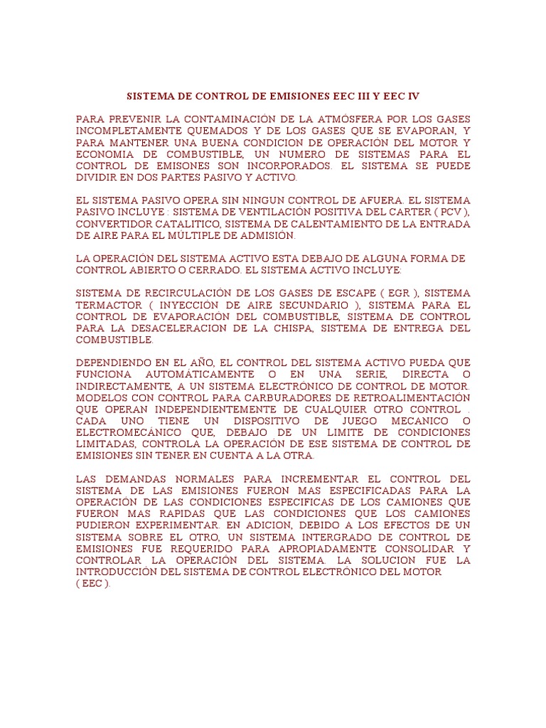 Sistema de Control de Emisiones Eec Iii y Eec Iv PDF | PDF | Tecnología