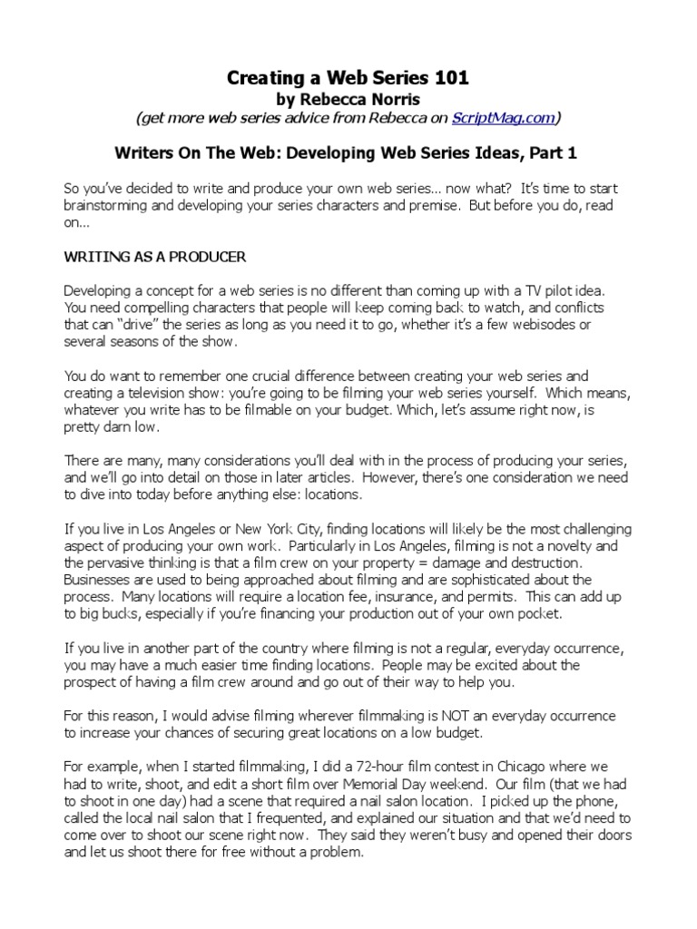 How to Create a Web Series | PDF | Entertainment (General) | Leisure