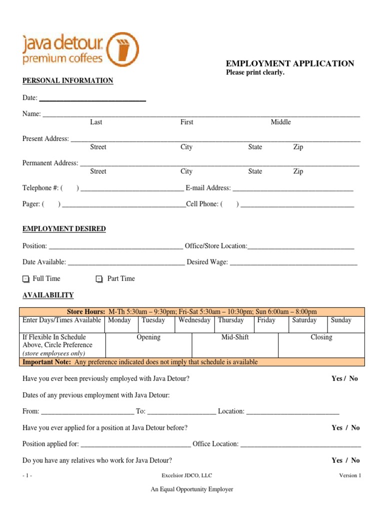 JD Employment Application PDF At Will Employment Employment