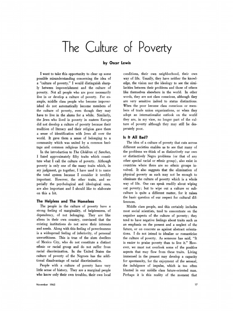 the stock story of the culture of poverty thesis