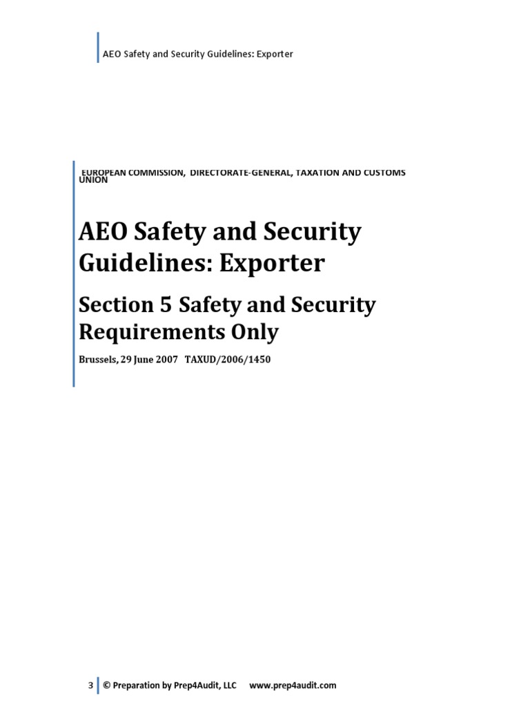 AEO Safety and Security Requirements Exporter Table of Contents PDF