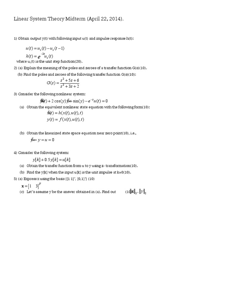 Linear System Theory Midterm 2014 | PDF | Teaching Methods & Materials ...