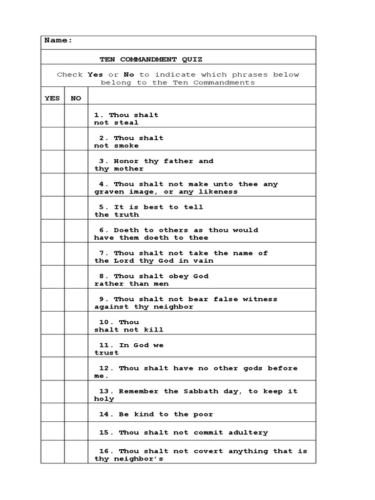 Name:: Check Yes or No To Indicate Which Phrases Below Belong To The ...