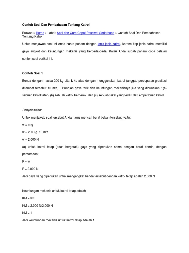 Contoh Soal Dan Pembahasan Tentang Katrol PDF