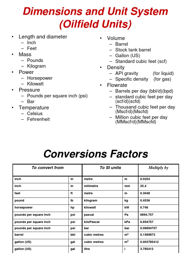 Oilfield Units and Conversion Factors | PDF | Barrel (Unit) | Pounds ...