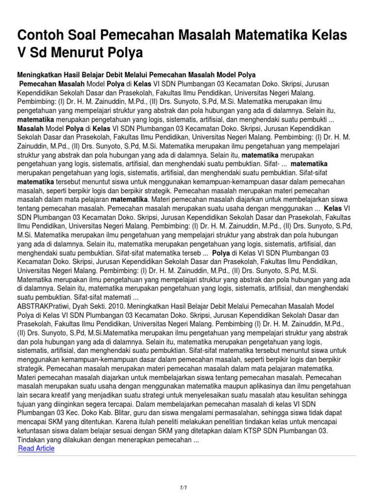 Soal Matematika Sd Pemecahan Masalah Guru Paud