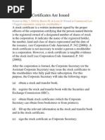 How Stock Certificates Are Issued: May 7, 2010 Hector M. de Leon JR Commercial Law Corporation Stamp Tax Stockholders