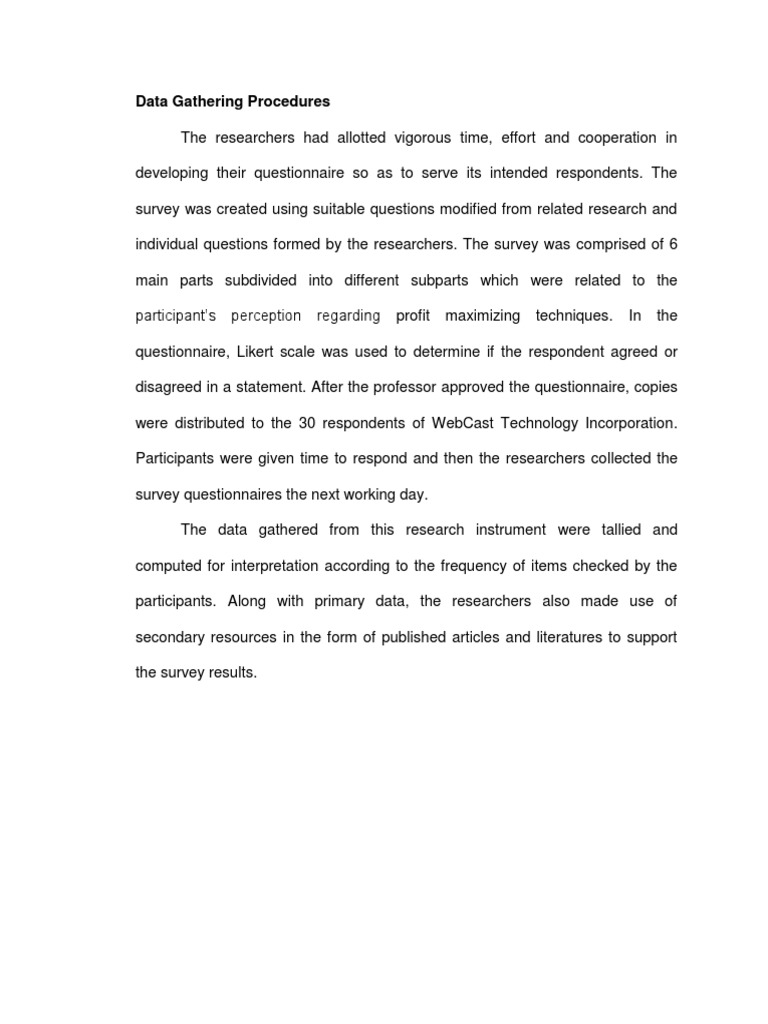 Data Gathering Procedures Likert Scale Questionnaire