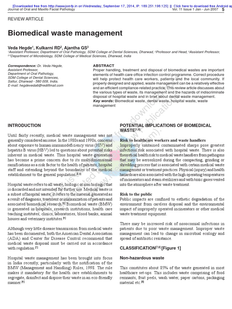 Biomedical waste management.pdf Waste Health Sciences