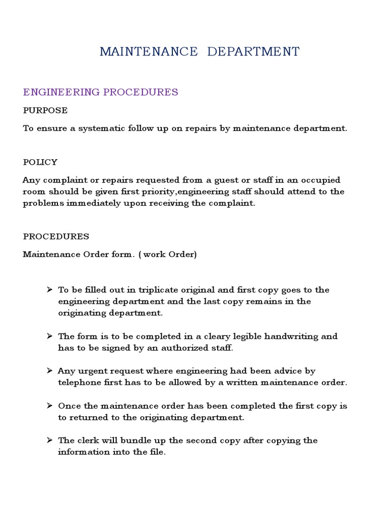 Sop for Maintenance Department (Autosaved) Motor Oil Housekeeping