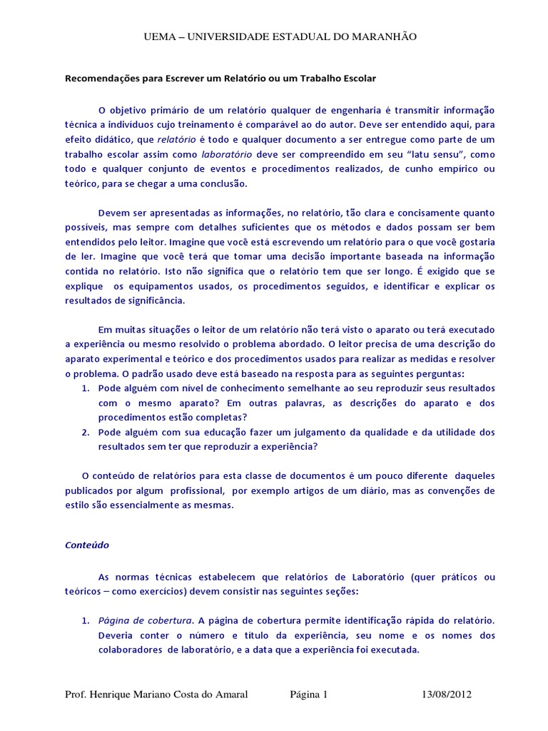 Mna - Como Escrever Relatórios e Trabalhos Escolares PDF | PDF |  Experimento | Informação, image size:768x1024