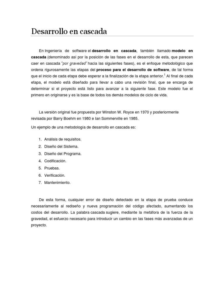 Modelo en Cascada Recopilacion | PDF | Software | Proceso de desarrollo de  software