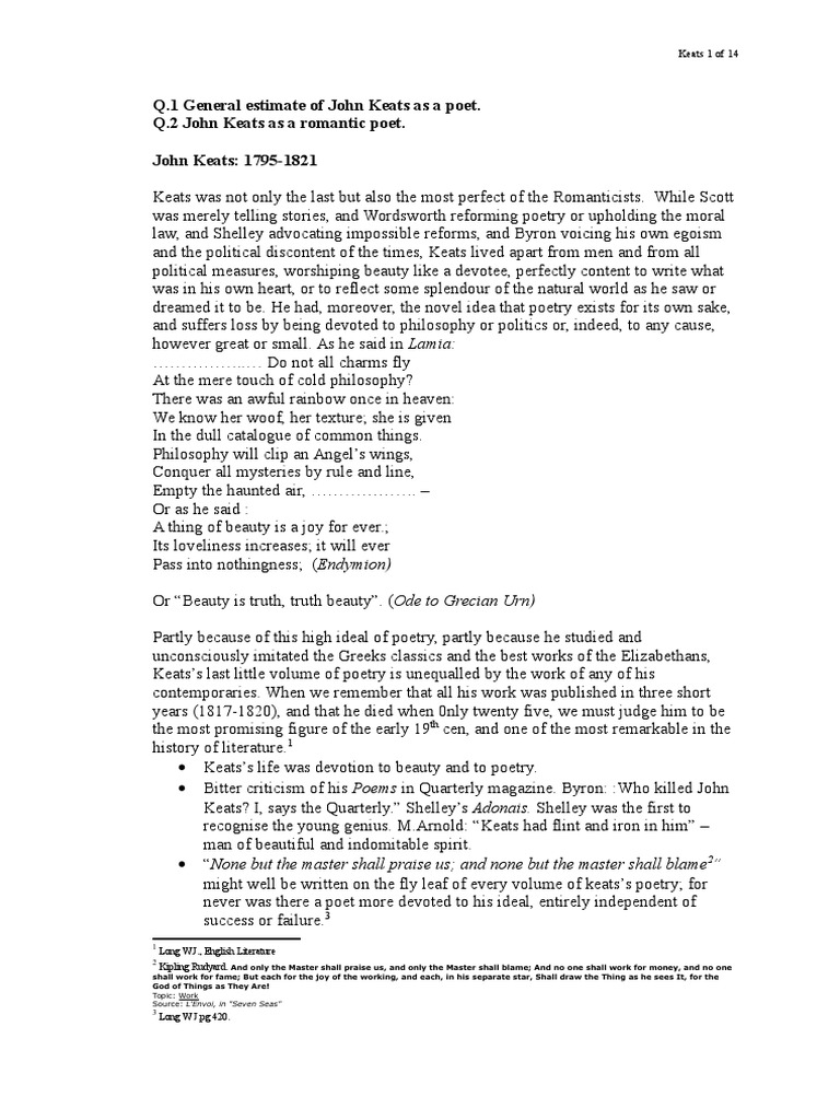 Keats as Romantic Poet John Keats Romanticism