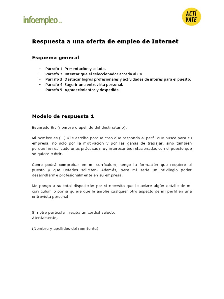 Modelos Carta Oferta de Empleo PDF PDF Plan de estudios Enseñando y aprendiendo