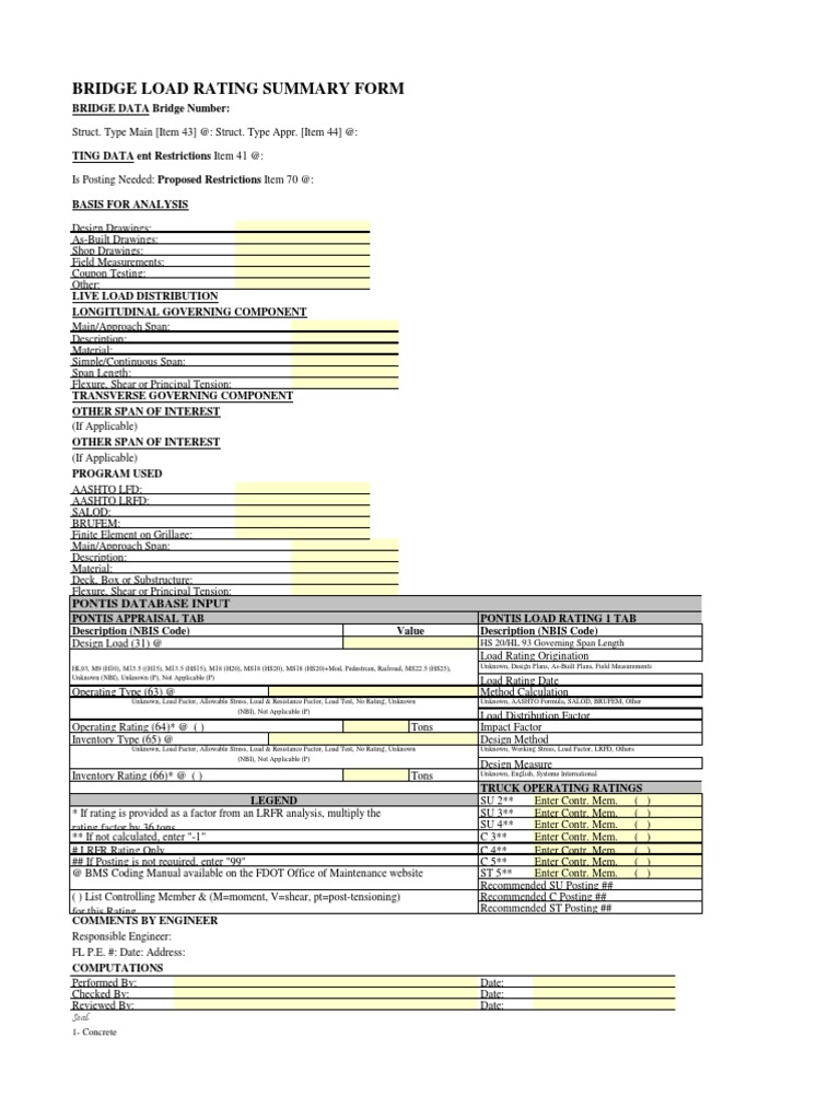 Bridge Load Rating Summary Form PDF Beam (Structure) Structural Load