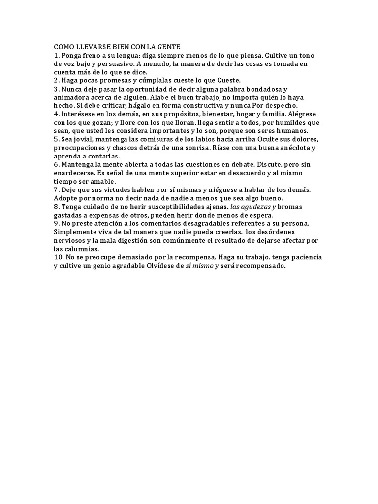 Como Llevarse Bien Con La Gente | PDF