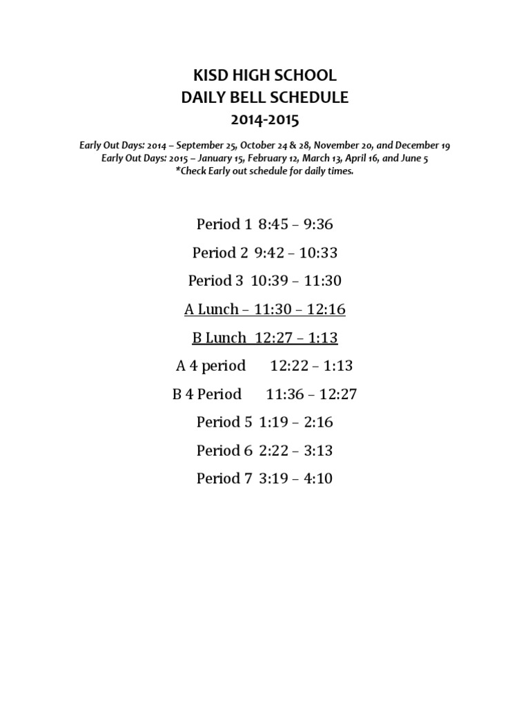Kisd Hs Bell Schedule PDF