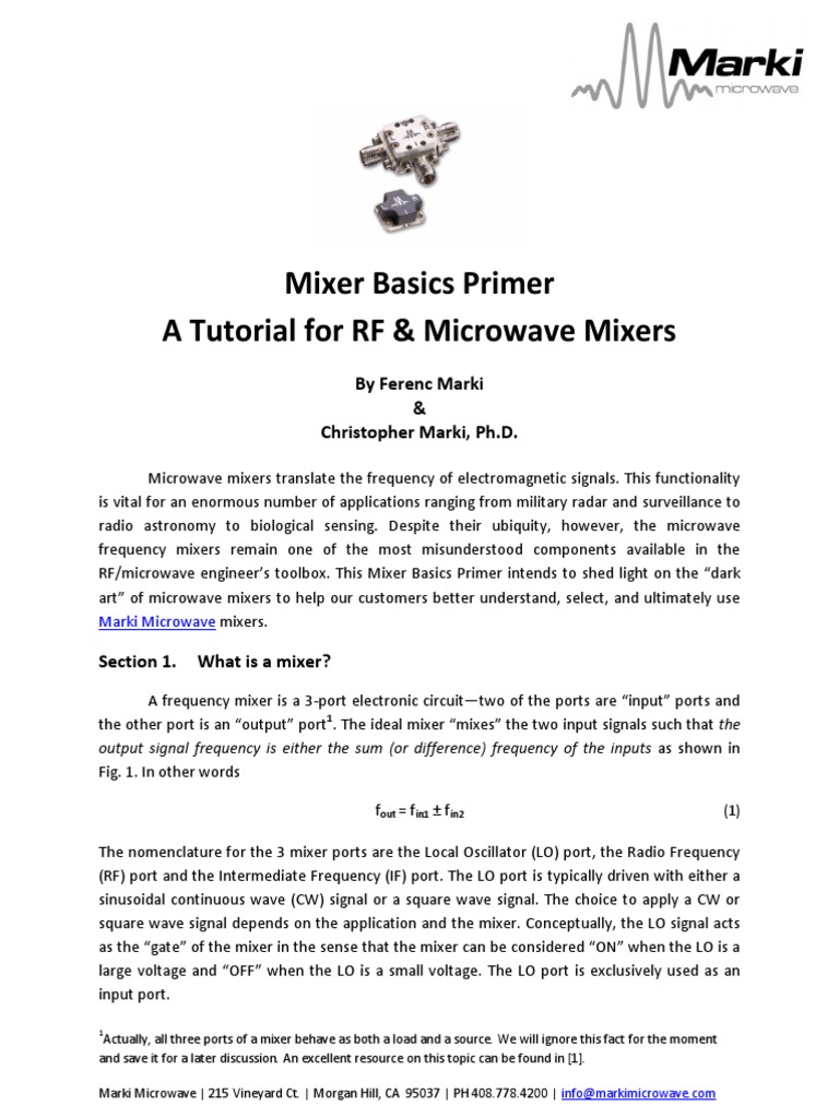 A Comprehensive Primer on Microwave Mixer Fundamentals and Design PDF Radio Frequency