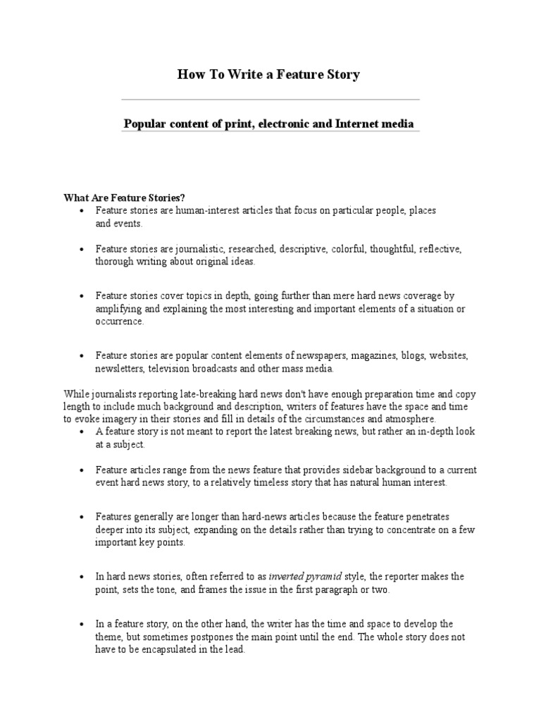 How To Write A Feature Story | PDF | News | Mass Media