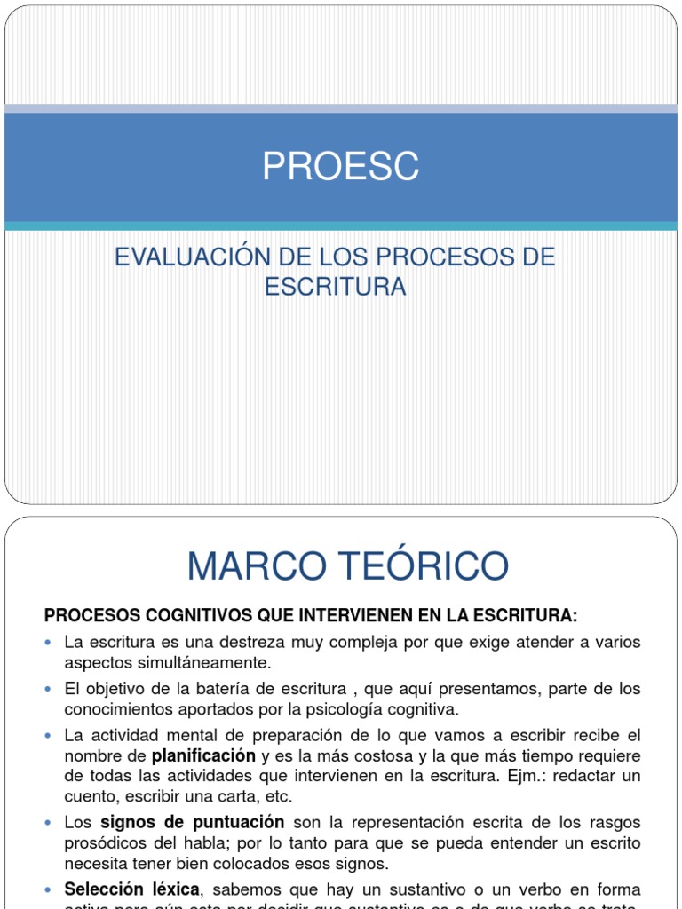 PROESC. BaterÃa de EvaluaciÃ³n de los Procesos de Escritura