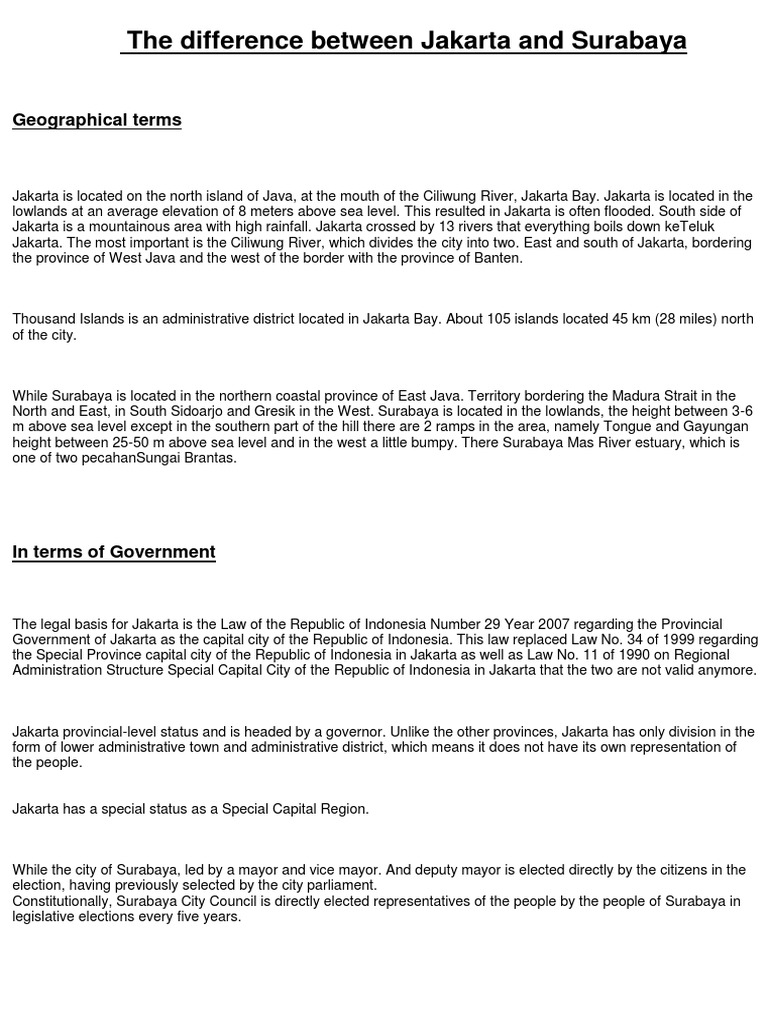 The Difference Between Jakarta and Surabaya | PDF | Jakarta | Java