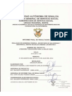 Unidad Regional Norte, Unidad Academica Escuela Superior de Enfermería Mochis, Licenciatura en Enfermería, Informe Final, Atención y Educación para La Salud 32833, Bernal Lugo Roberto Carlos PDF