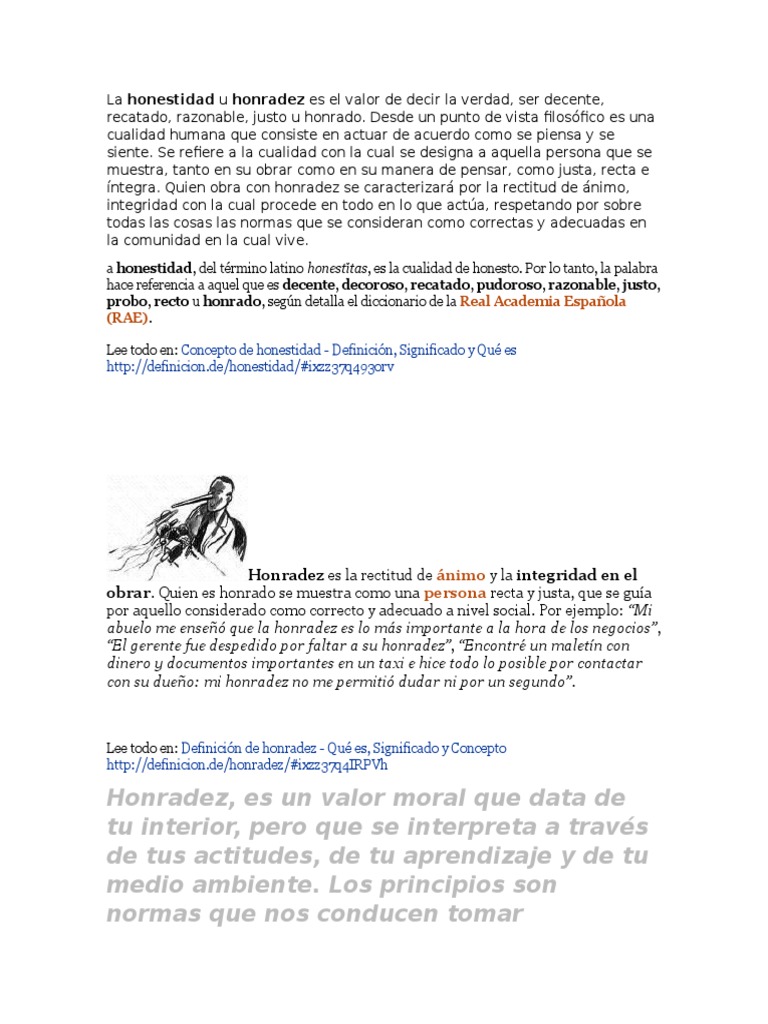 La Honestidad U Honradez Es El Valor de Decir La Verdad | PDF | Paz