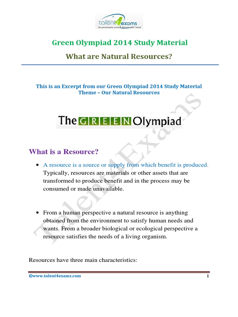 Green Olympiad 2014 Study Material PDF Resource Environmental Science