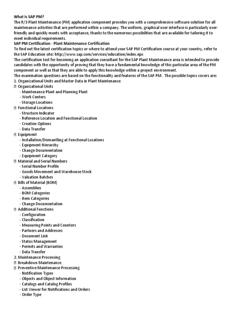 Overview of SAP PM Certification | PDF | Professional Certification ...