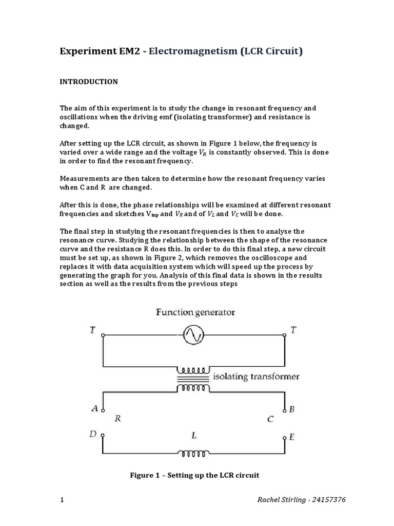 Electromagnetism: LCR Circuit Study | PDF | Capacitor | Resonance