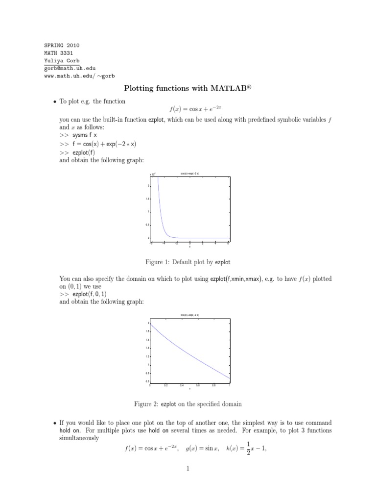 Plotting Functions With MATLAB: F (X) Cos X + e | PDF | Function ...