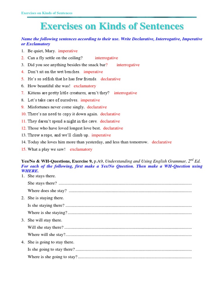 Sentence Structure Exercises | PDF | Question