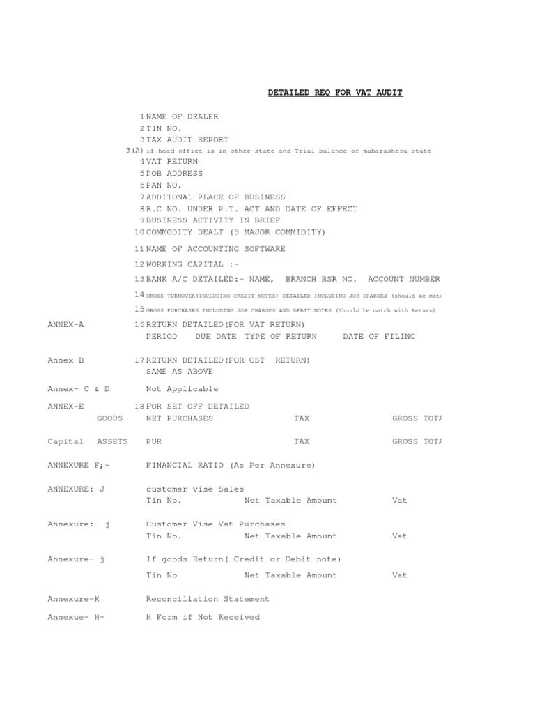 VAT Audit Requirements Checklist | PDF | Debits And Credits | Value ...