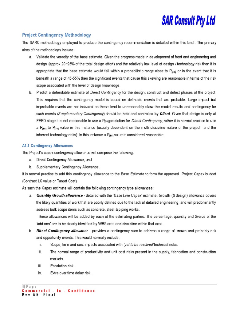 SARC Project Contingency Methodology | PDF | Prediction | Risk