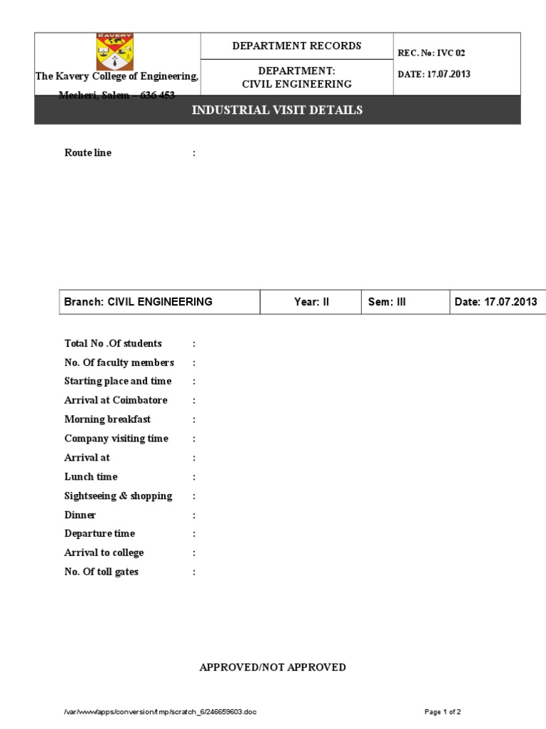 Industrial Visit Details: REC. No: IVC 02 DATE: 17.07.2013 | PDF ...