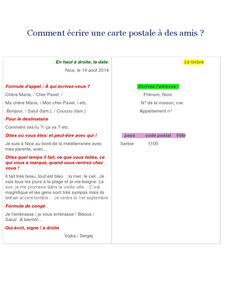 Comment Ecrire Une Carte Postale A Des Amis Pdf