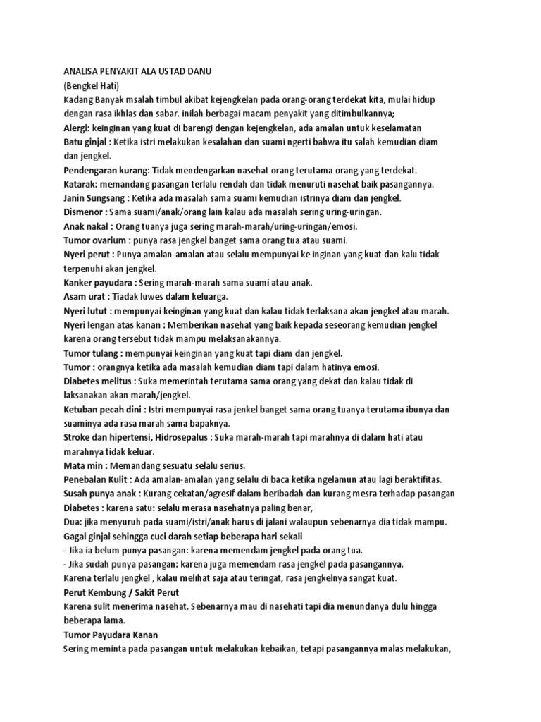 Analisa Penyakit Ala Ustad Danu Docx