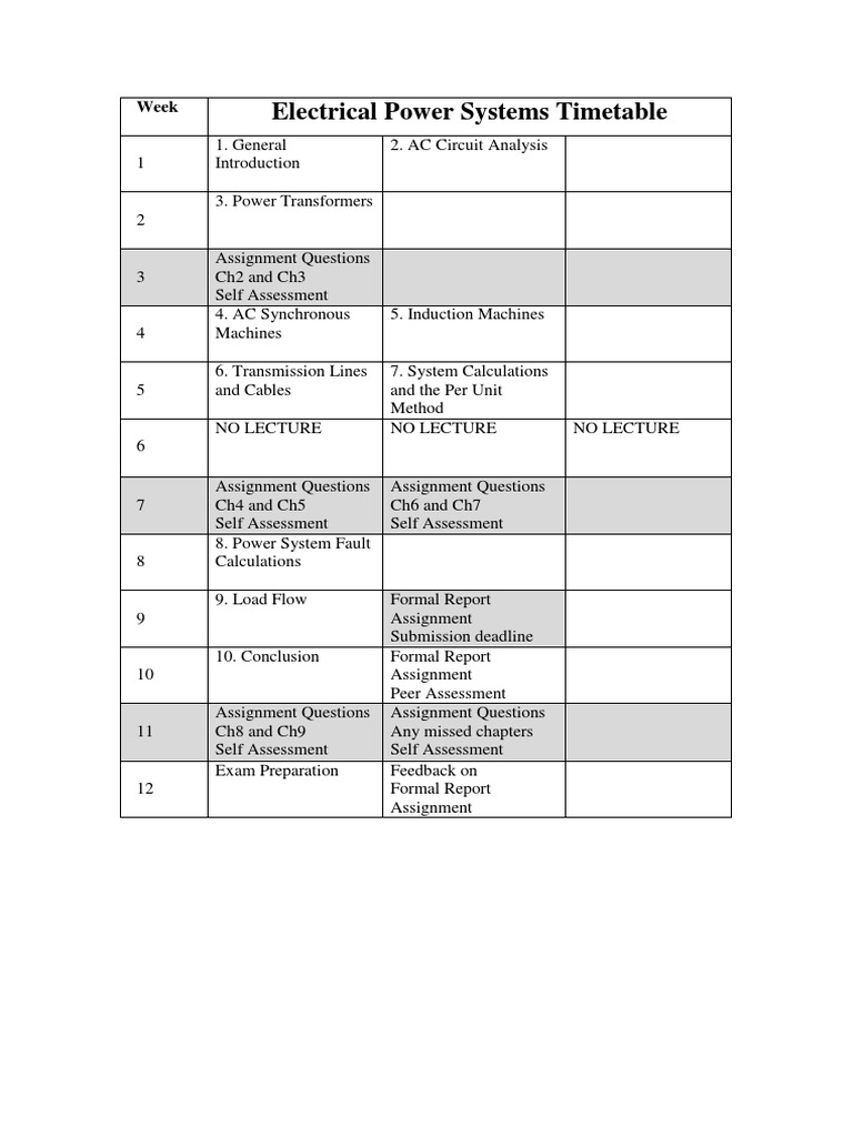 Electrical Power Systems Course Schedule | PDF
