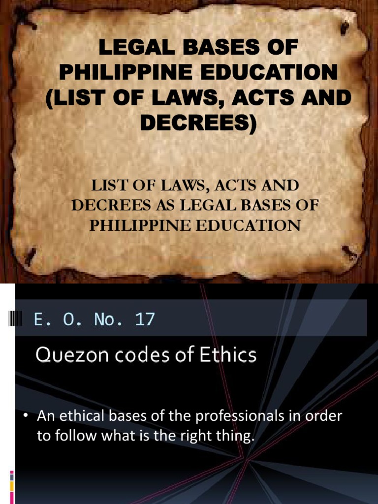 Legal Bases of Philippine Education List of | PDF