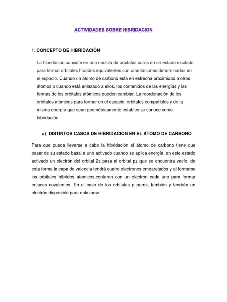 Actividades Sobre Hibridacion PDF F sica Moderna Enlace Qu mico