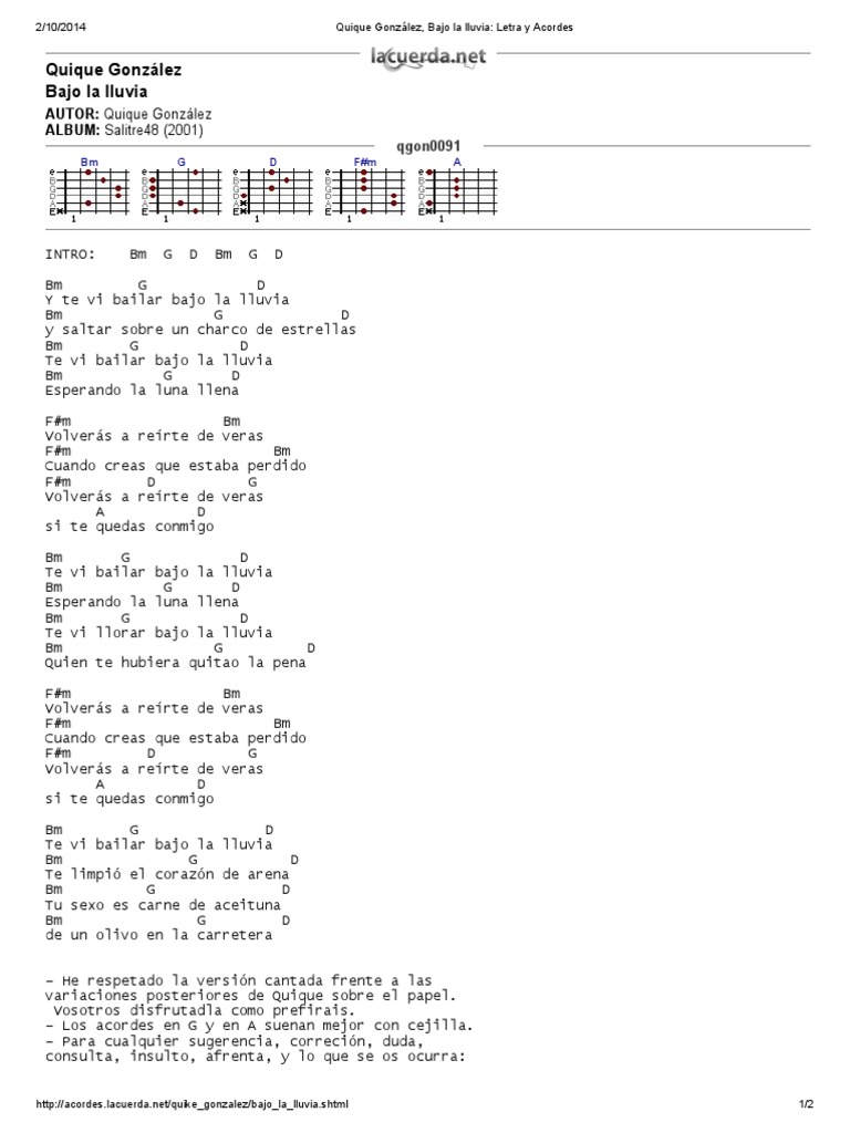 Quique González, Bajo La Lluvia Letra