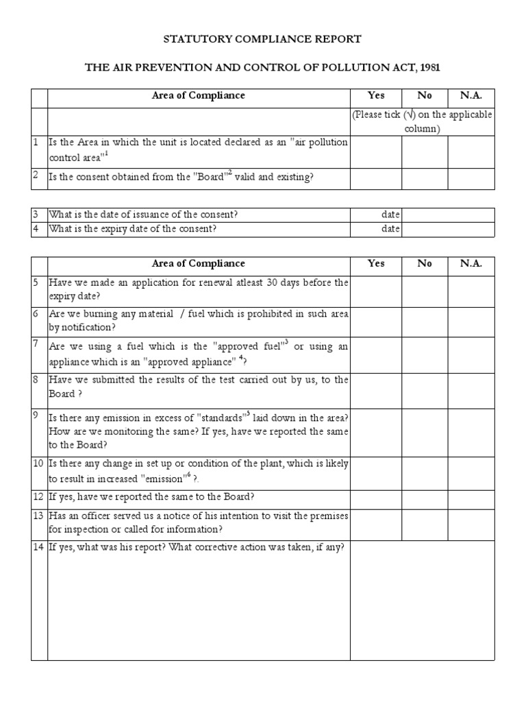 Air Pollution Compliance Checklist | PDF | Pollution | Air Pollution