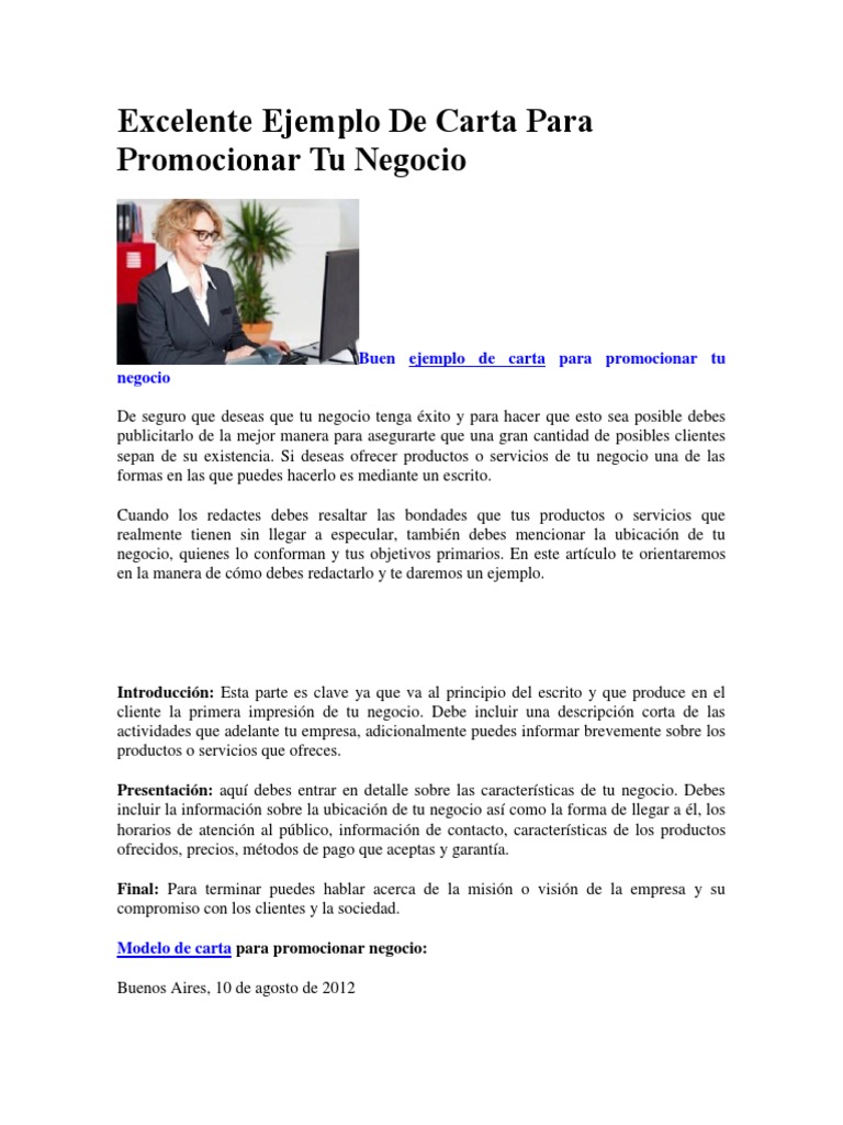 Excelente Ejemplo De Carta Para Promocionar Tu Negocio 