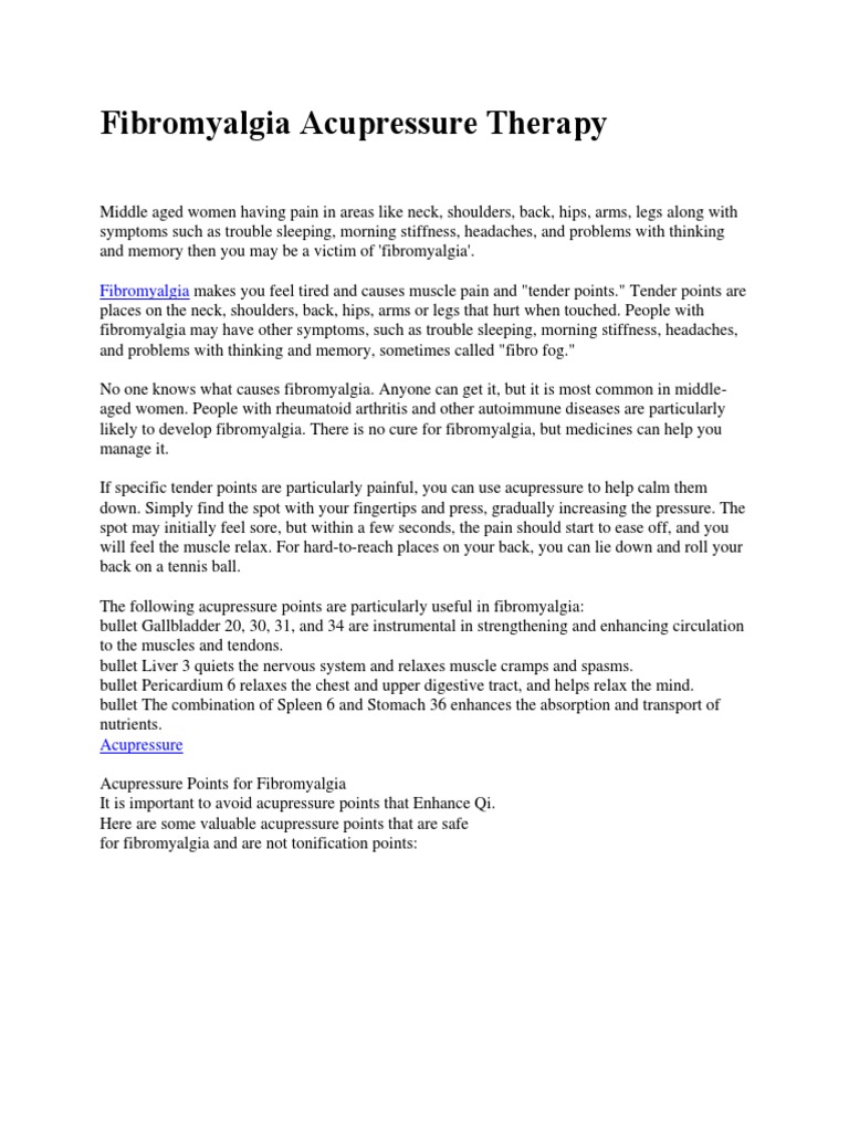 Fibromyalgia Acupressure Therapy PDF Fibromyalgia Anatomical