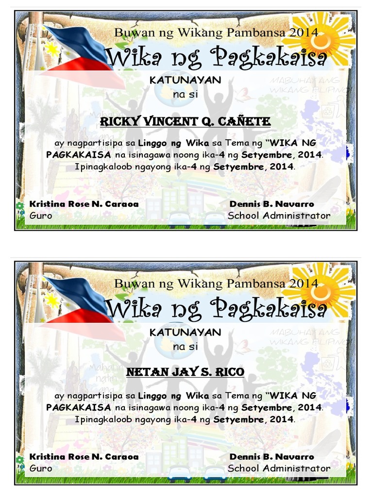 sample buwan wika certificate ng Certificate Ng Wika Buwan FILIPINO sample buwan wika certificate ng Certificate Ng Wika Buwan FILIPINO